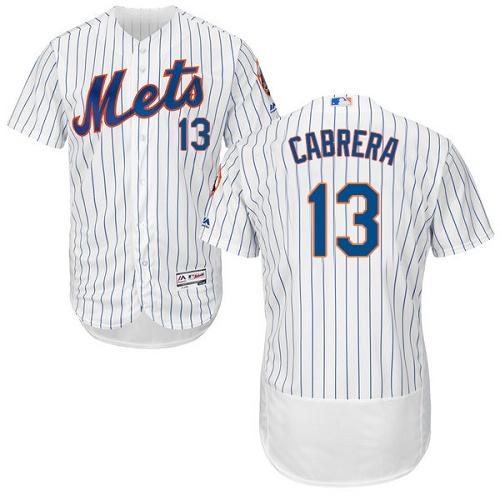 Mets #13 Asdrubal Cabrera White(Blue Strip) Flexbase Authentic Collection Stitched MLB Jersey - Click Image to Close
